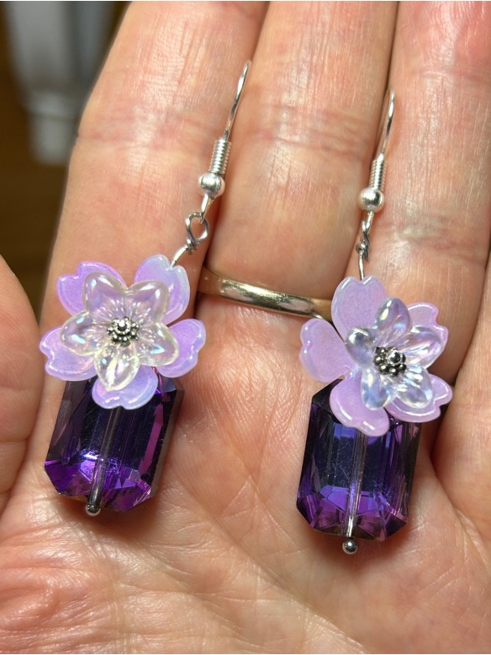 3/$25 Purple Floral Crystal Drop Earrings